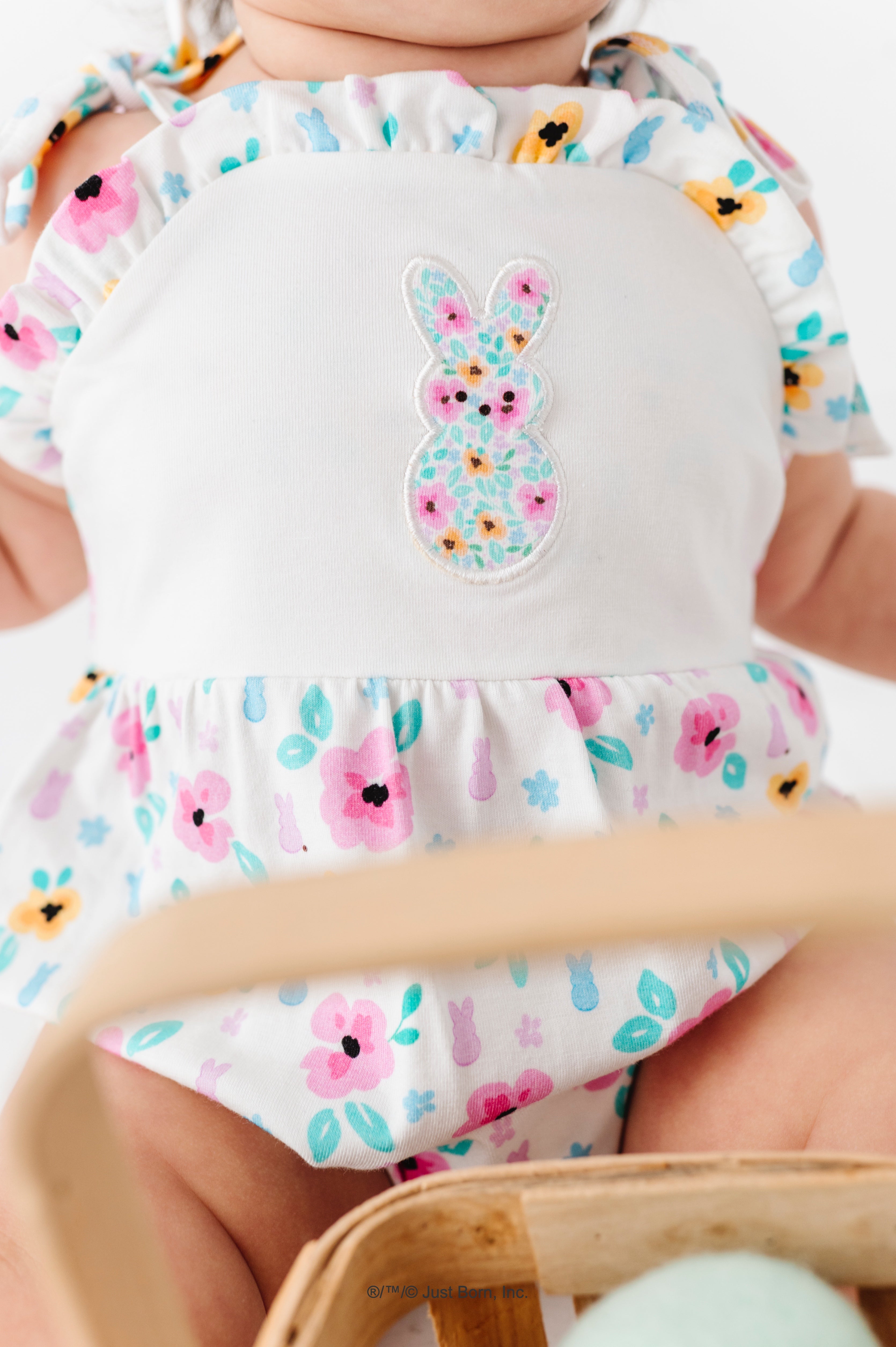 Children's PEEPS® outfit with floral pattern and bunny design on a white background
